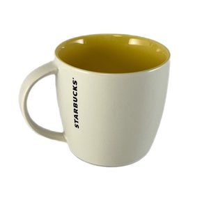 Collectible 2011 Starbucks White With Yellow Interior Bone China Mug 16 Oz EUC